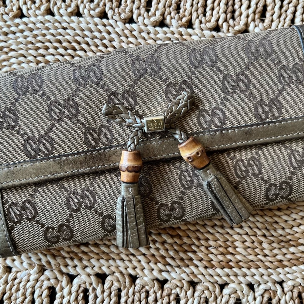 Gucci Beige and Brown Tassel Wallet